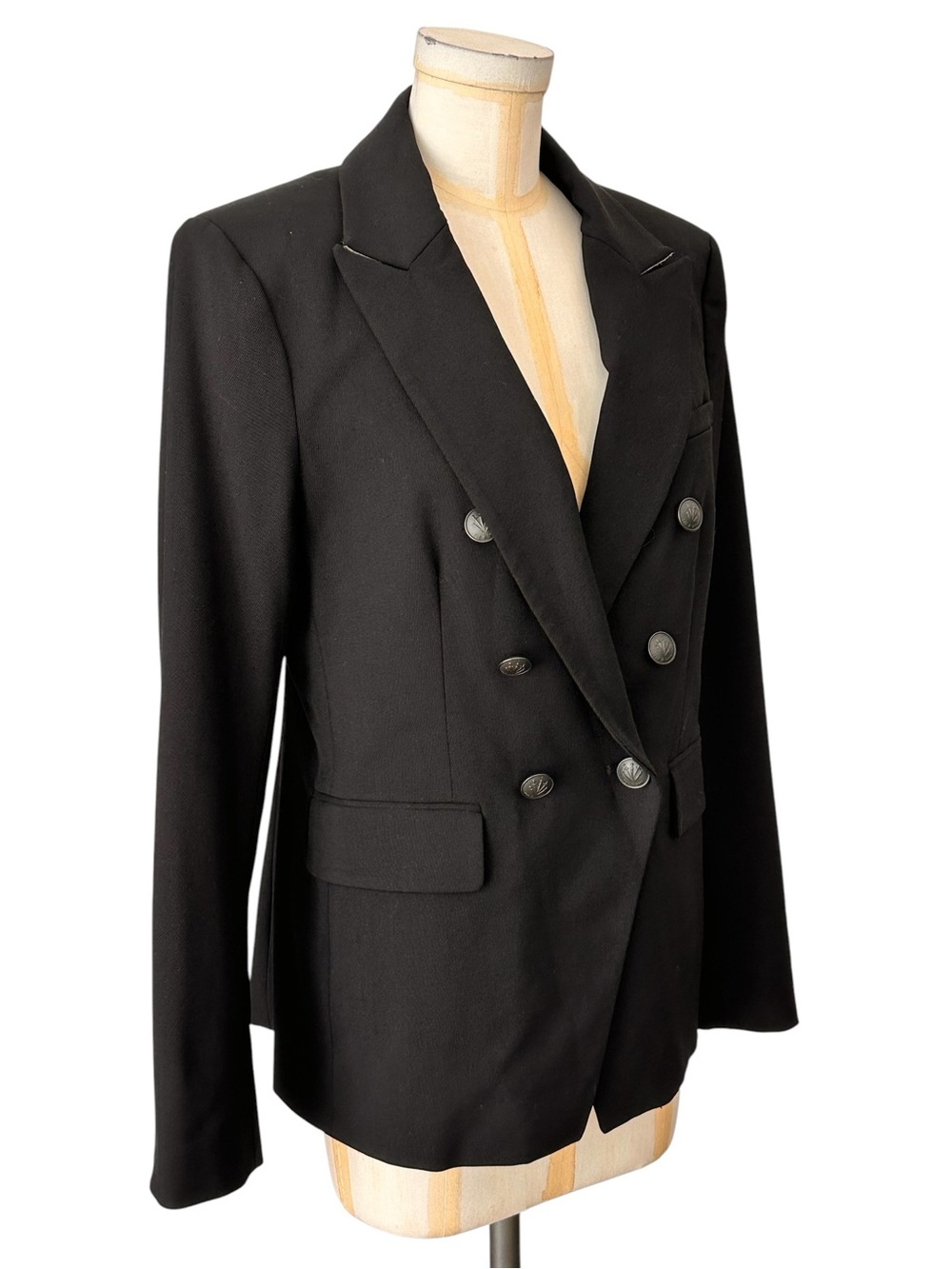 Rag &‎ Bone Women’s Black Double Breasted Wool Blazer Jacket Crest Buttons Sz 10